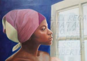 Lissa Balera dans «La petite vendeuse de soleil» de Djibril Diop Mambéty, 1999 Huile sur toile, 70 x 50, 2025